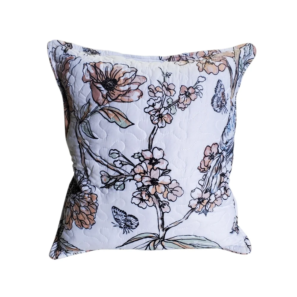 Homecrafted Floral Print Quilted Pillow Set Floral / Birds / Butterflies